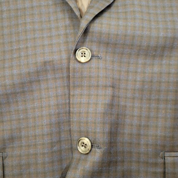 Daniel Hechter Paris 42L Wool Polyester Viscose Navy Blue Plaid Two-Button Front - Picture 5 of 12